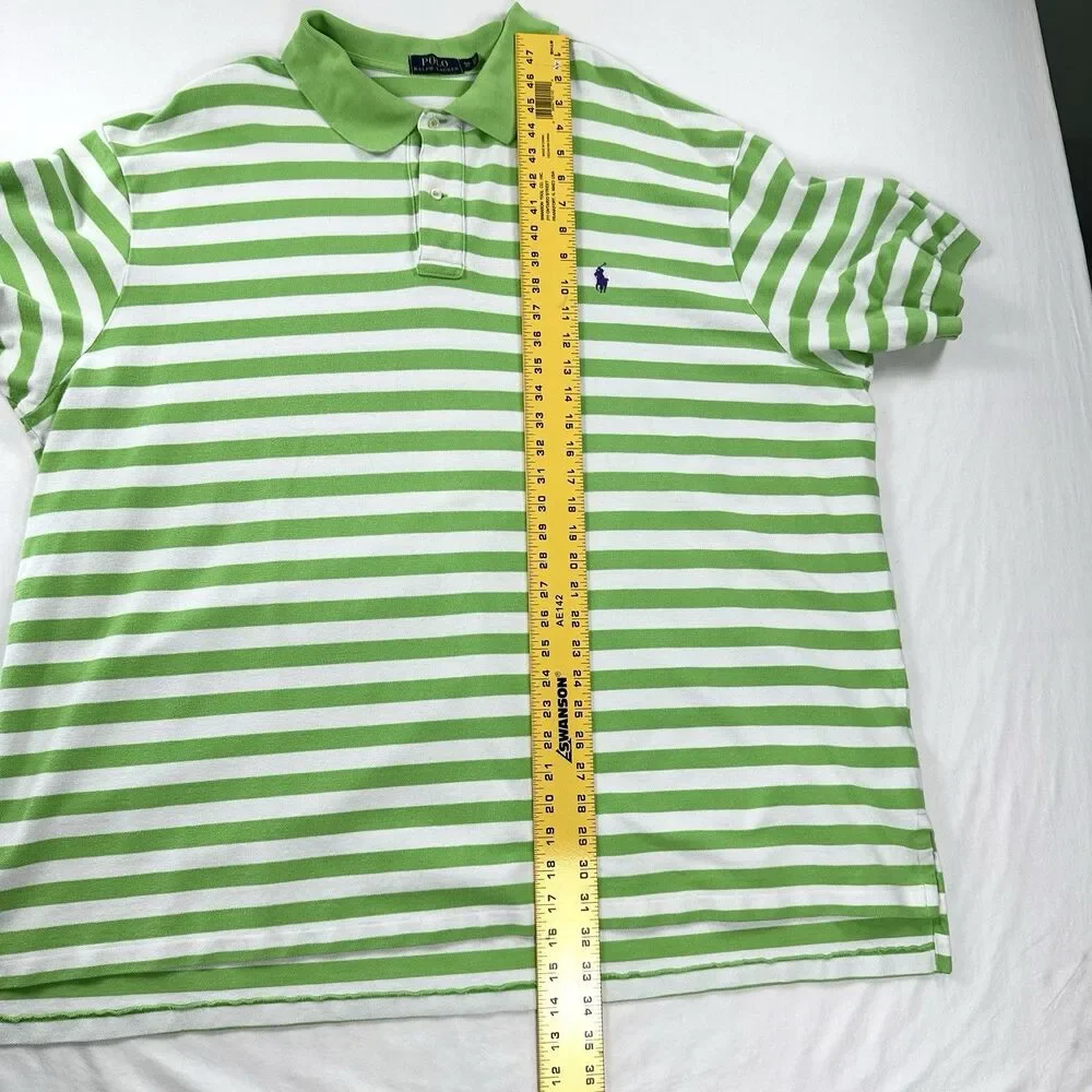 Polo Ralph Lauren Polo Shirt Mens 4XB Green White Stripe Cotton Preppy Pony